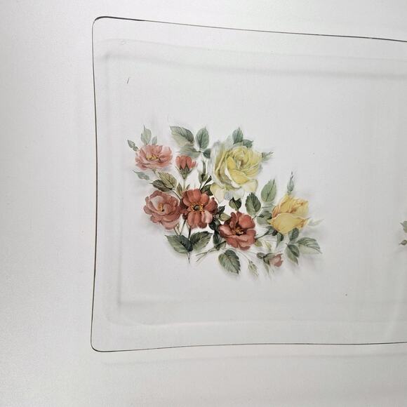 Vintage Viking Glass Hand-Painted Floral Serving Platter Tray Mid-Century Modern - Picture 3 of 9
